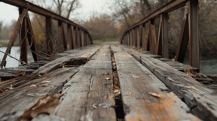 Old wooden bridge with weathered planks.