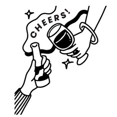 hand holding glass of wine and beer bottle