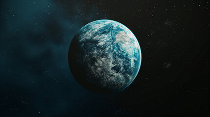 Fototapeta premium Earth's exoplanet with ice on it, black background