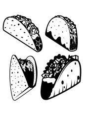 Tacos | 4 Tacos | Delicious Tacos | Mexican Food | Delicious Meal | Delicious Snack | Taco Food | Vegetables Tacos | Original Illustration | Vector and Clipart | Cutfile and Stencil