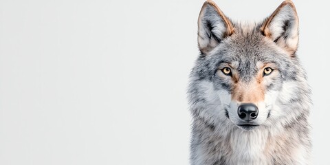 Obraz premium A majestic wolf in a captivating portrait, showcasing its piercing gaze and detailed fur on a white isolated background.