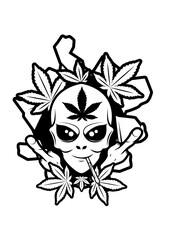 Middle Finger Alien | Alien | Smoking Joint | Extraterrestrial | Marijuana Addiction | Smoking Weed Alien | Kush Life | Weed Life | Original Illustration | Vector and Clipart | Cutfile and Stencil