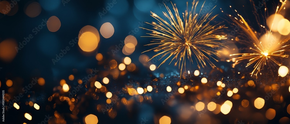 Poster Festive background with bokeh and fireworks.