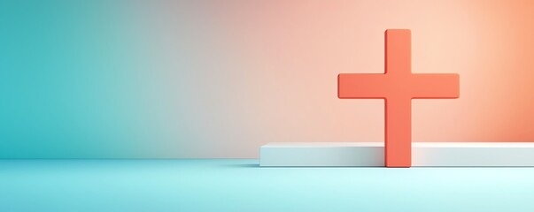 Obraz premium A simple yet striking cross in warm colors, symbolizing faith and spirituality against a modern gradient background.