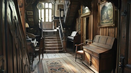 Luxurious classic home hallway decoration with antique entrance furniture AI generated image