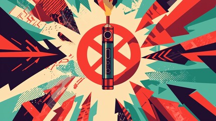 Vibrant Red Warning Sign with Explosive Background No E-Cigarette Day