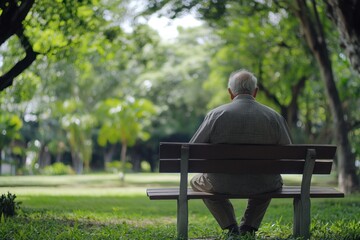 Serene Elder Sitting on a Bench in Nature