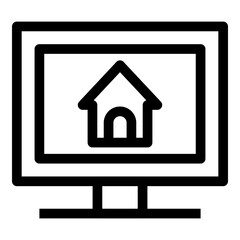 Monitor House Icon. Simple Desktop Screen Vector Illustration.