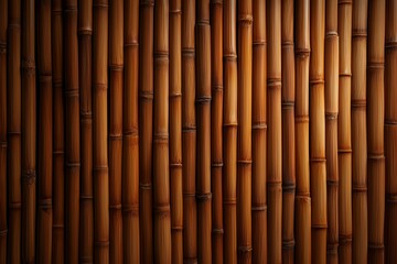 Fototapeta premium Background of tall bamboo stalks arranged vertically, displaying natural texture and earthy tones.