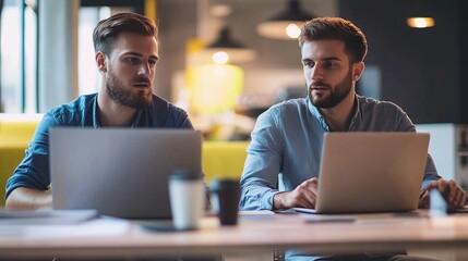 Two Men Collaborating in Modern Office Setting