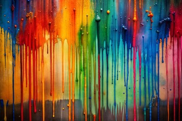 Vibrant abstract painting with dripping colors and dynamic composition