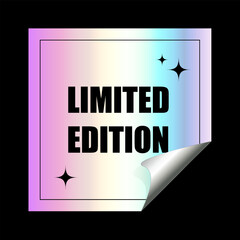 square hologram Sticker label for limited edition. Blank holographic badge in Y2K style. Rainbow gradient sticker with Turned Edge