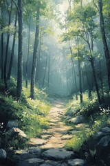 Fototapeta premium Serene Forest Pathway Through Lush Greenery