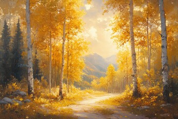 Obraz premium Serene Autumn Path Through Golden Forest Landscape