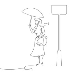 One continuous line.Transport passenger. Bus stop. Passenger waiting at the bus stop. One continuous drawing line logo isolated minimal illustration.