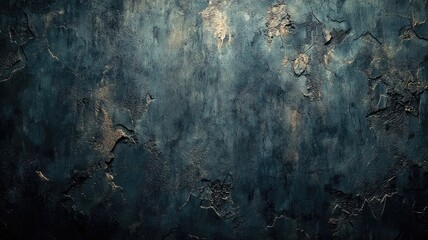 Dark Blue Textured Wall with Cracked Paint and Gold Highlights