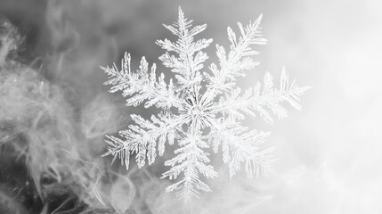 A beautiful snowflake gently floating amidst soft, wispy clouds, capturing the essence of winter's tranquility and beauty.