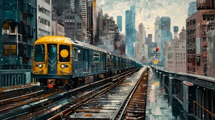 Naklejka premium Train by the City Wallpaper. Background