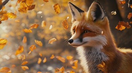 Fototapeta premium The Fox and the Falling Leaves 