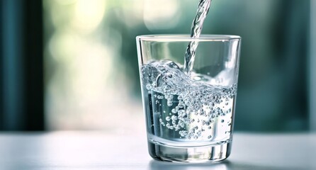 Water is pouring into a glass, creating bubbles.