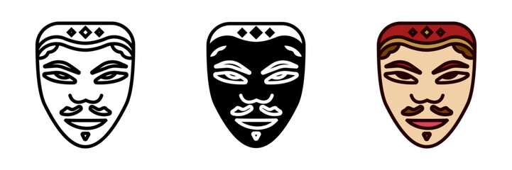 Javanese Mask Icon, Intricately carved and painted masks used in traditional Javanese performances and rituals, representing mythical characters and cultural stories.