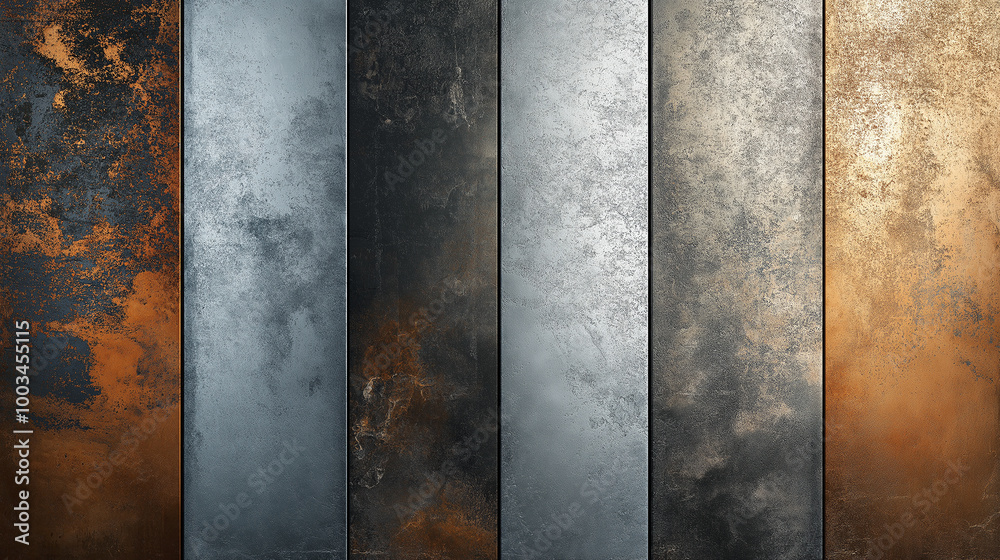 Poster Metal panels showing different stages of oxidation creating abstract background