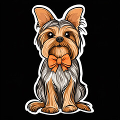 Naklejka premium Silky Terrier Dog Sitting With Bow In Hair 2D Cartoon Illustration