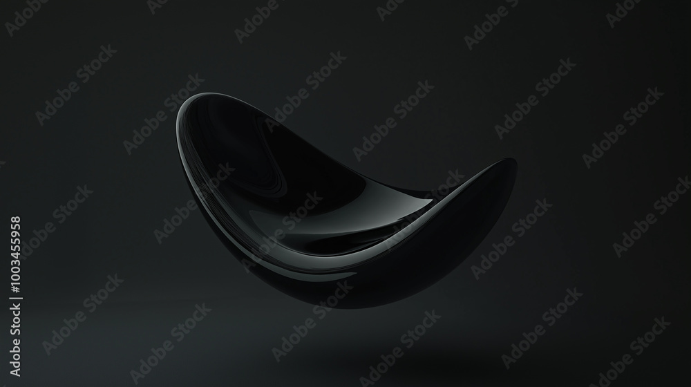 Poster Black abstract shape floating on dark background