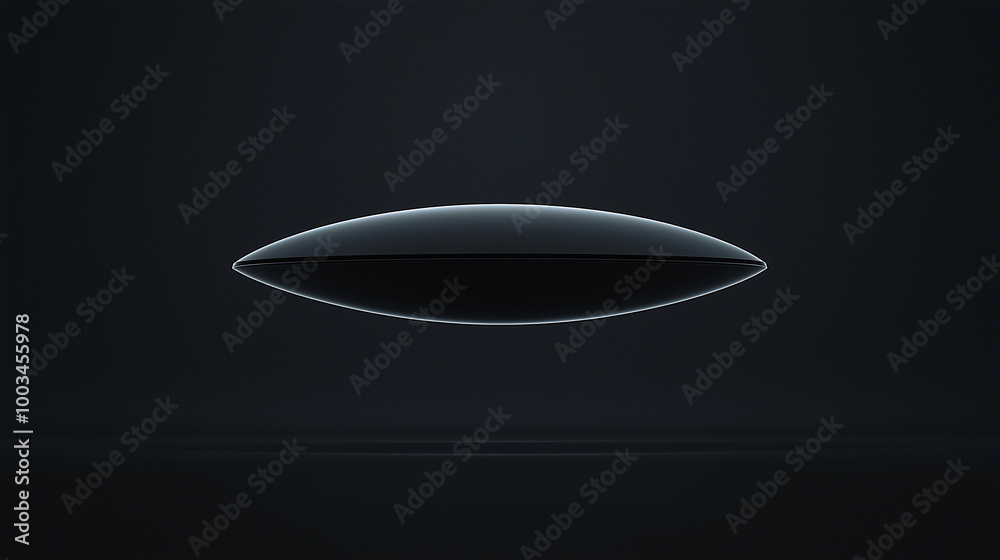 Poster Black ellipsoid floating over dark background