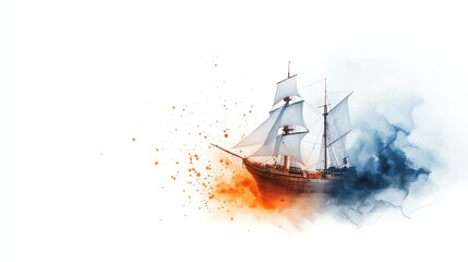Obraz premium Colorful artistic depiction of an old sailing ship on a white isolated background.