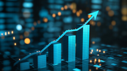 Blue stock market graph showing growth on a blurry background