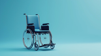 Empty wheelchair standing on blue background