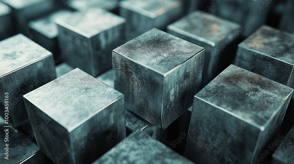 Poster Abstract metallic cubes forming a textured surface background