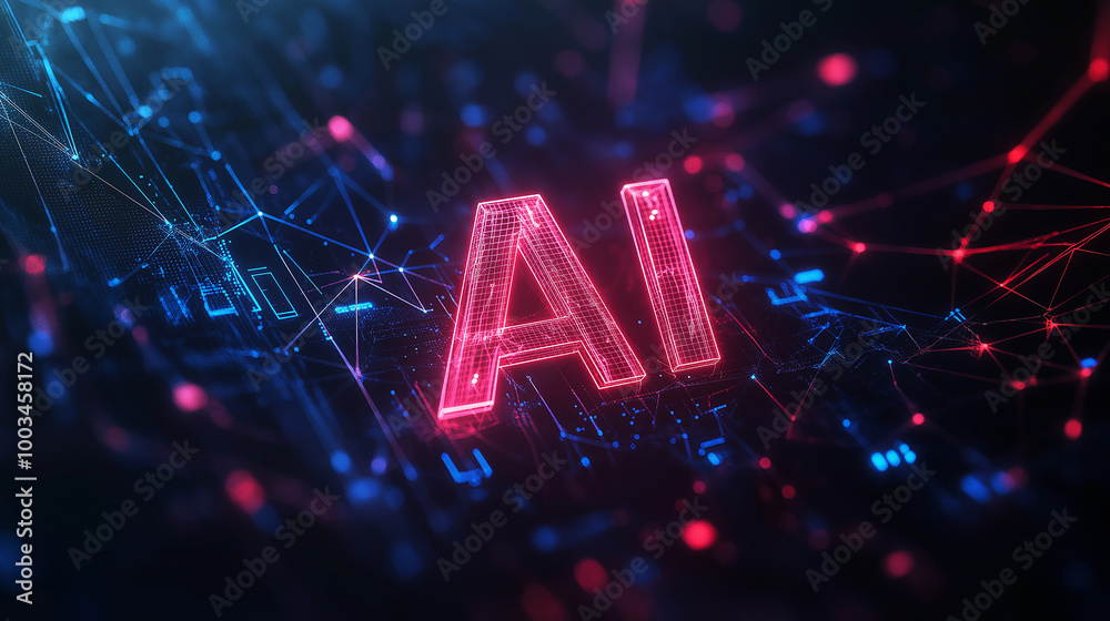 Poster Artificial intelligence ai symbol glowing on circuit board technology background