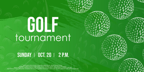 Creative background for Golf tournament with balls on grass field. vector banner invitation for sport Golf championship or sport event.