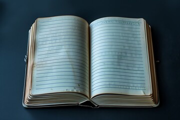 open notebook with lined pages isolated on a black background