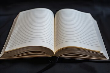 open notebook with lined pages isolated on a black background