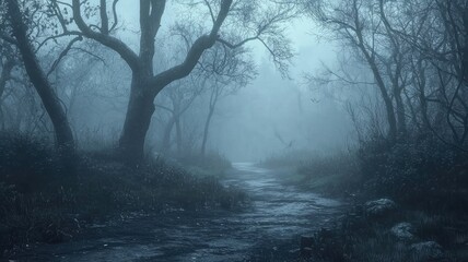 Fototapeta premium A Foggy Path Through a Mystical Forest