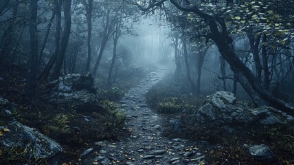 Fototapeta premium A Stone Path Through a Misty Forest