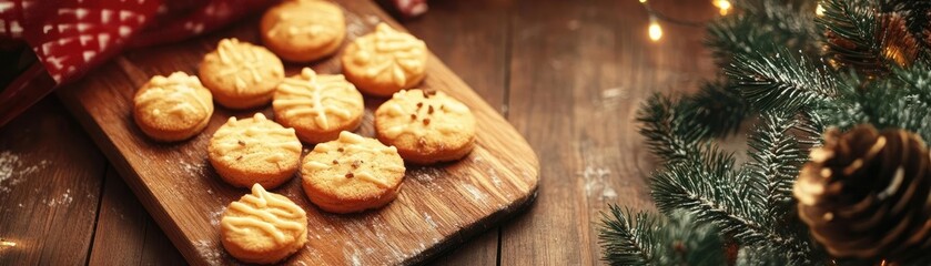 Deliciously decorated cookies on a wooden board, perfect for festive celebrations and gatherings during the holiday season.