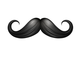 Black mustache. Gentleman curled facial hairstyle, barbershop decoration design symbol. Mustache on isolated png background.