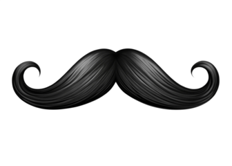 Black mustache. Gentleman curled facial hairstyle, barbershop decoration design symbol. Mustache on isolated png background.