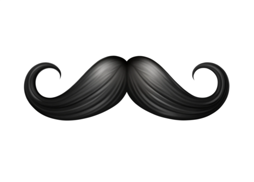 Black mustache. Gentleman curled facial hairstyle, barbershop decoration design symbol. Mustache on isolated png background.