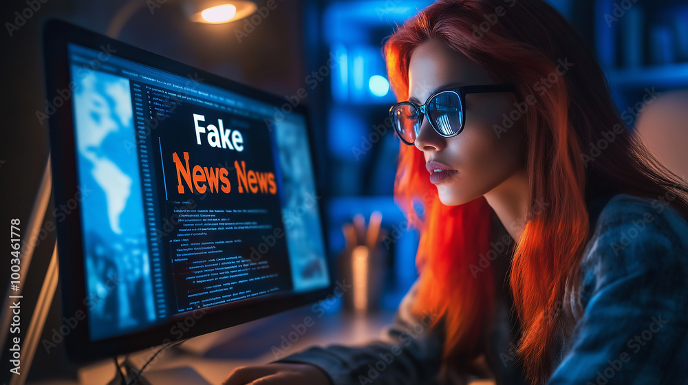 Leinwandbilder programmer creating fake news using computer at night