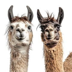 Obraz premium Pair of Llamas with Shaggy Coats and Long Necks