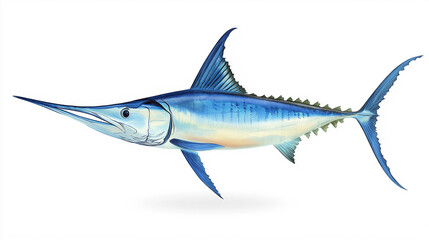 Fototapeta premium Atlantic blue marlin fish swimming with long bill isolated on white background