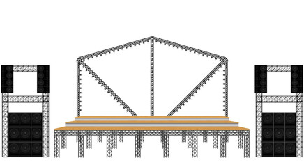wooden stage and speaker with spotlights on the truss system on the white background	