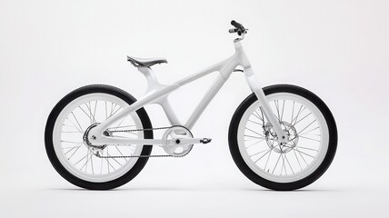 Modern bicycle with a sleek design, white isolated background.