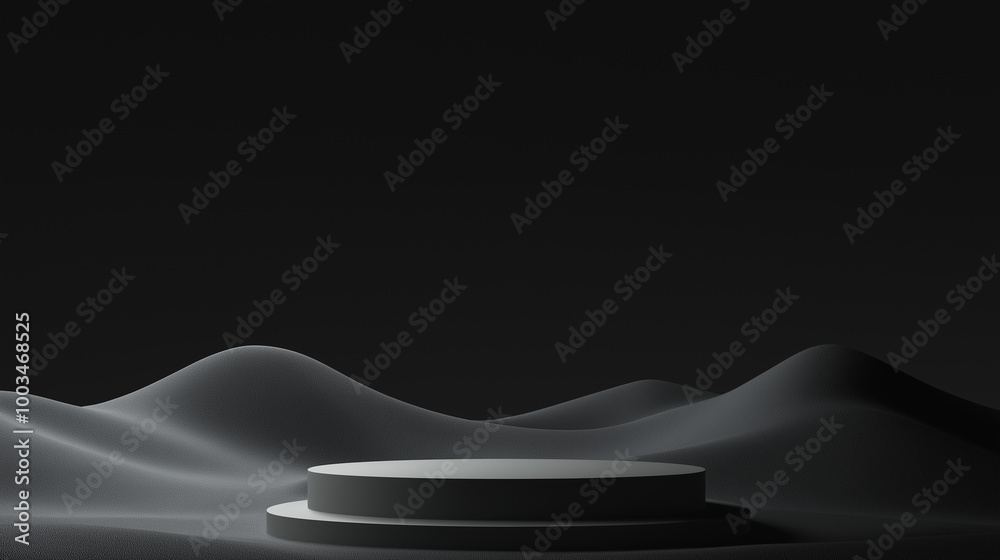 Aufkleber empty black podium displaying on abstract black mountain background