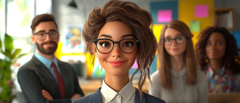 A diverse team of coworkers brainstorming together in an open office, leaving room for text promoting the spirit of teamwork. 3D illustration